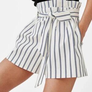 Zara Striped High Waisted Paperbag Shorts